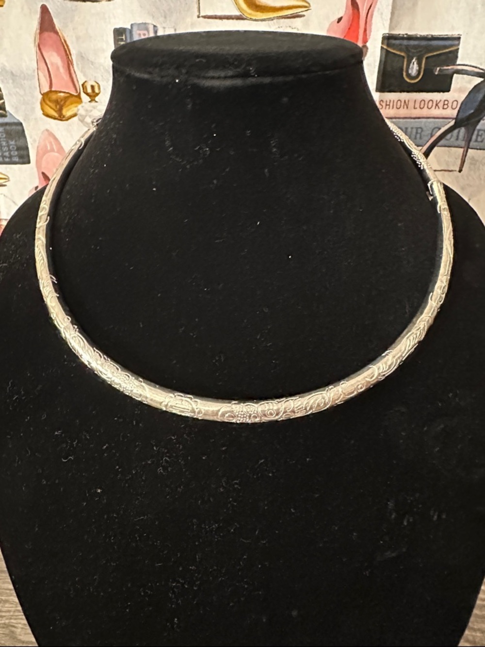 Silver Engraved Collar Necklace - heavy